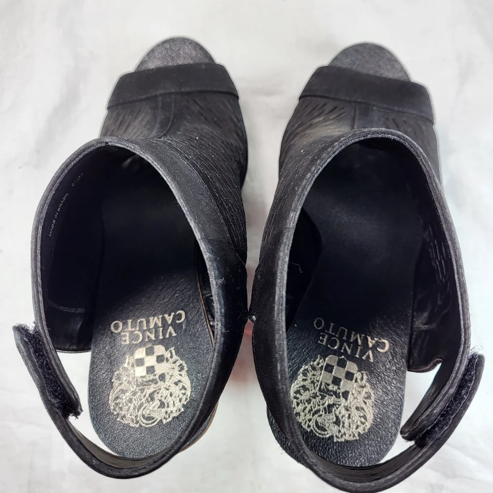 Vince Camuto Kyrene Black Leather SANDALS Womens Size 6.5M Wedge Heels Platform